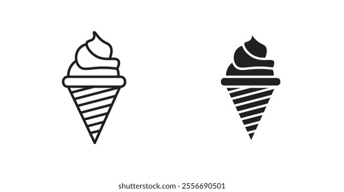 Ice cream cone icon set in Thin line black color.