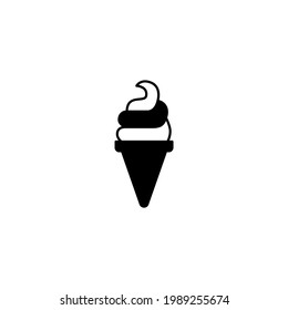 Ice cream cone icon in solid black flat shape glyph icon, isolated on white background 