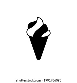 Ice cream cone icon in solid black flat shape glyph icon, isolated on white background 