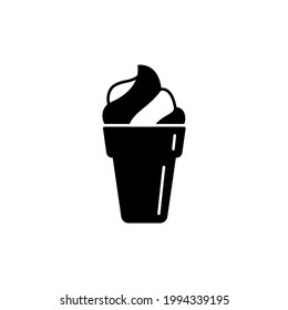 Ice cream cone icon in solid black flat shape glyph icon, isolated on white background 