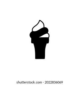 Ice cream cone icon in solid black flat shape glyph icon, isolated on white background 