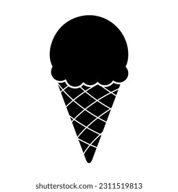 Ice cream cone icon. Sweet food silhouette. Vector illustration isolated on white.