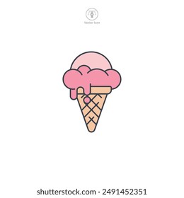 Icono de helado Icono de cono Ilustración vectorial aislada sobre fondo blanco