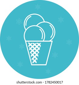 ice cream or cone icon three scoops of ice cream. white lines with blue background