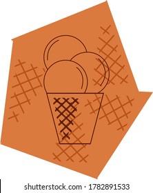 ice cream or cone icon with three scoops of ice cream. brown lines and brown background with textures.