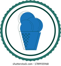 icono de helado o cono tres bolas tono azul, fondo blanco con líneas negras