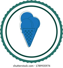 icono de helado o cono tres bolas tono azul, fondo blanco con líneas negras
