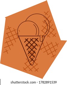 ice cream or cone icon with two scoops of ice cream. brown lines and brown background with textures.