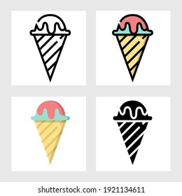 ice cream cone icon vector design in filled, thin line, outline and flat style.