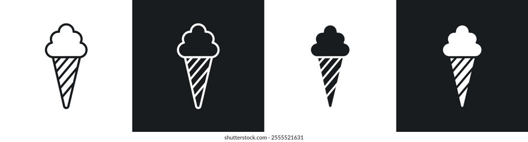 Ice cream cone icon vector collection in black and white.