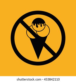 Ice cream cone icon vector. Prohibition sign. Yellow background