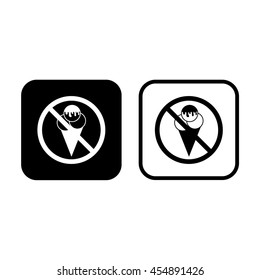 Ice cream cone icon vector. Prohibition sign. Black and white