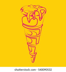 Ice Cream cone icon, vector yellow background