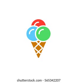 Ice cream cone icon vector, filled flat sign, solid colorful pictogram isolated on white. Symbol, logo illustration