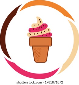 ice cream or ice cream cone icon. white background with colors circle.