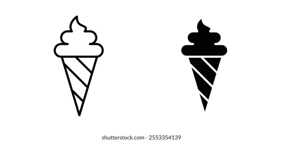 Ice cream cone icons in black filled and outlined style