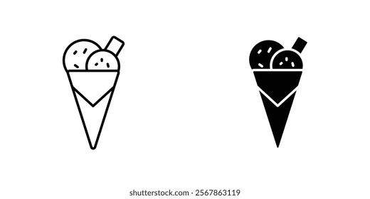 Ice cream cone icons collection in Filled flat and thin line style.