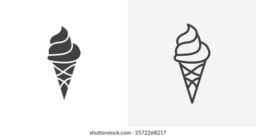 Ice cream cone icons. flat and line style set