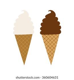 ice cream cone icons, isolated on white background, simple cartoon flat vector illustration applique.