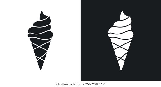 Ice cream cone icons in solid black and white colors
