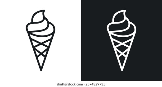 Ice cream cone icons in thin black and white stroke liner style