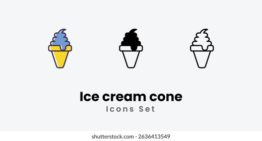 Ícones de cone de sorvete linha fina e glifo ícone vetor ilustração de stock
