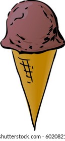 Ice cream cone illustration, chocolate flavor lineart hand-drawn look