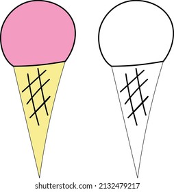 ice cream cone illustration in color and black and white