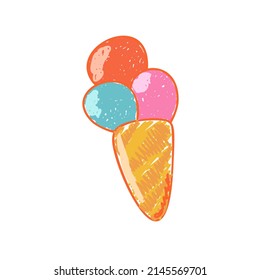 Ice cream cone illustration. Hand drawn vector ice-cream isolated on white. 