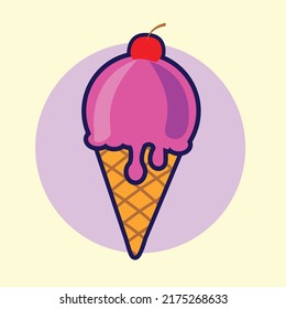 ice cream cone illustration logo icon cherry