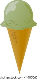 Ice cream cone illustration, pistachio single scoop