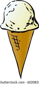 Ice cream cone illustration, vanilla flavor lineart hand-drawn look