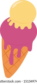 Crema de hielo en cono, ilustración, vector sobre fondo blanco.