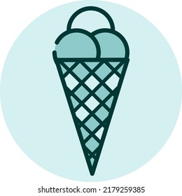 Crema de hielo en cono, ilustración, vector sobre un fondo blanco.