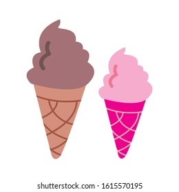 Ice cream cone in isolated background. Vector illustration of ice cream in waffle cone.