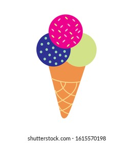 Ice cream cone in isolated background. Vector illustration of ice cream in waffle cone.