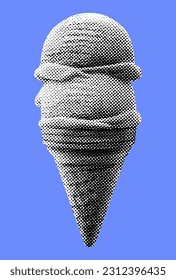 ice cream cone isolated halftone dots texture bitmap retro vintage pop art style collage element for mixed media modern crazy design banner poster
