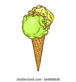 Ice cream cone isolated hand drawn stock vector illustration