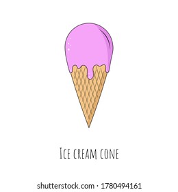 Ice cream cone. Isolated object on white. Vector cartoon illustration. Flat design.