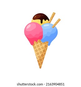 Ice cream cone isolated on a white background. Gelato. Dessert