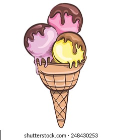 Ice cream cone isolated on white. Hand drawn vector illustrations