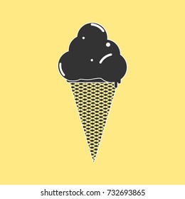 Ice cream cone isolated on yellow background.Frozen food icon.Sweet dessert.