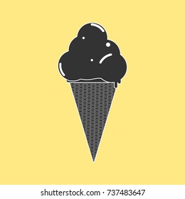 Ice cream cone isolated on yellow background.Frozen food icon.Sweet dessert.For advertising banner,poster or flyer