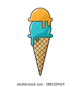 ice cream cone isolated with two flavored scoops, dessert store banner, icon, symbol vector file