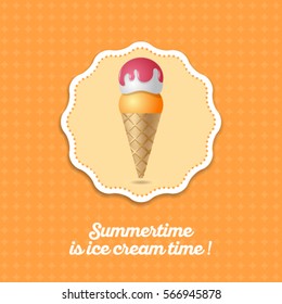 
Ice cream cone with jam on yellow background.