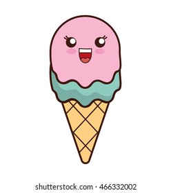 ice cream cone kawaii dessert cartoon happy icon. Isolated and flat illustration. Vector graphic