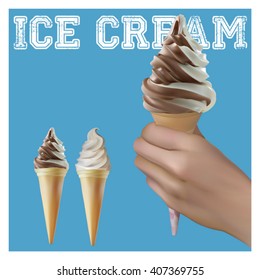 ice cream cone in lady hand