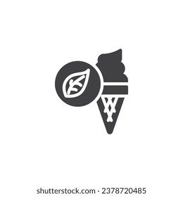 Ice cream cone and leaf vector icon. filled flat sign for mobile concept and web design. Vegan Ice Cream glyph icon. Symbol, logo illustration. Vector graphics