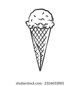 Ice cream cone line art sketch illustration. Coloring page hand drawn stock vector illustration