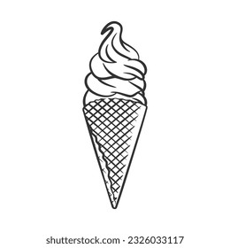 Ice crema línea de dibujo ilustración. Colocación de la página de la ilustración del vector de material dibujado a mano